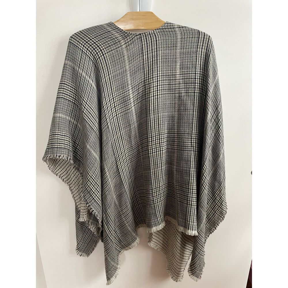 J. Jill Reversible Glen Plaid Ruana Fringed Sweater Poncho One Size - Picture 7 of 8